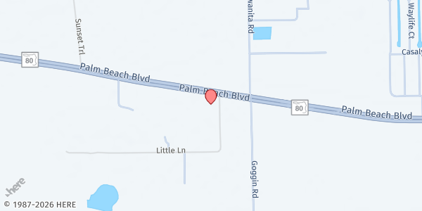 Map showing Calvary Church Food Pantry at 19850 Palm Beach Blvd., Alva, FL