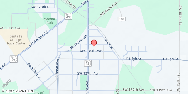 Map showing ARCHER CHURCH OF THE NAZARENE at 13327 Florida 45, Archer, FL