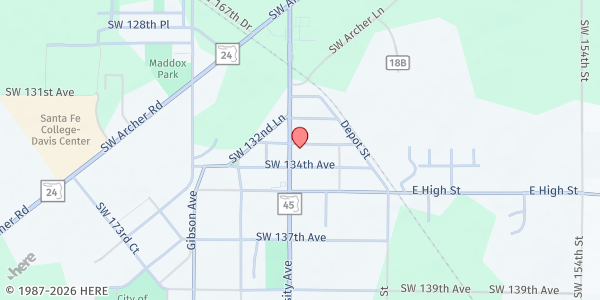 Map showing Archer Church of the Nazarene at 13327 FL-45, Archer, FL