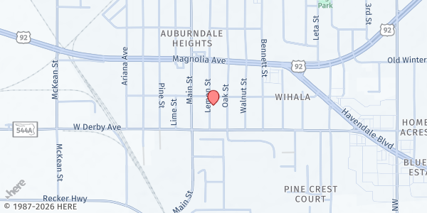 Map showing Central Assembly Of God at 601 Lemon Street, Auburndale, FL