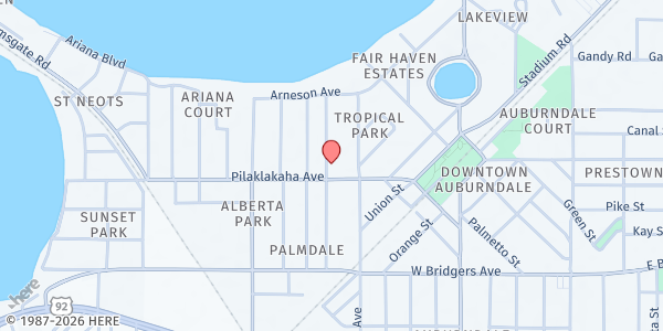 Map showing First Presbyterian of Auburndale at 410 Pilaklakaha Ave, Auburndale, FL