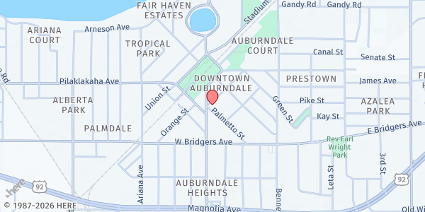 Map showing St. Alban's Food Pantry at 202 Pontotoc St., Auburndale, FL
