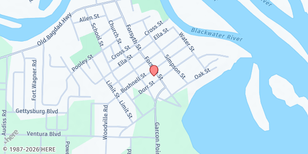 Map showing First Baptist Church of Bagdad at 4529 Forsyth Street, Bagdad, FL