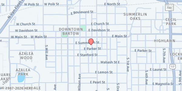 Map showing Church Service Center at 495 E. Summerlin St., Bartow, FL