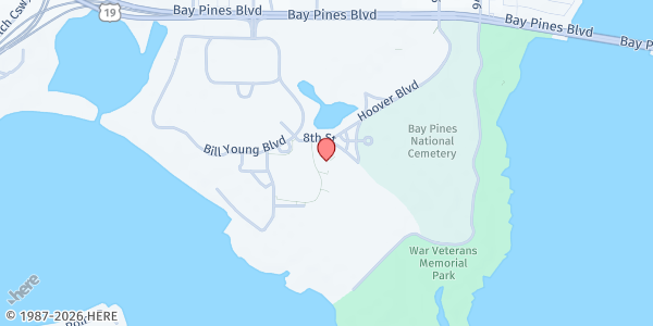Map showing Bay Pines VA Food Distribution Site at 10000 Bay Pines Blvd, Bay Pines, FL