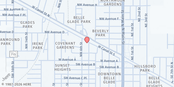 Map showing Palm Beach Harvest - Mobile Pantry at 500 W. Canal St., Belle Glade, FL