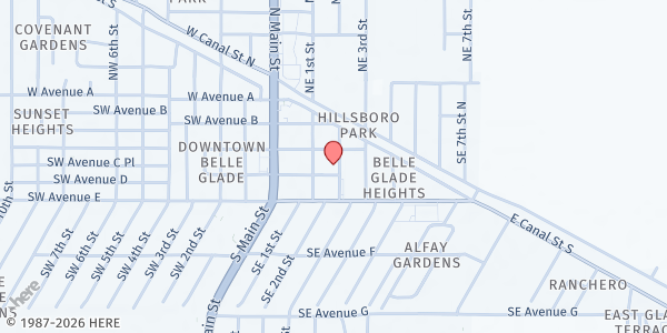 Map showing The Glades Initiative, Inc. - Belle Glade at 149 SE Ave. D, Belle Glade, FL