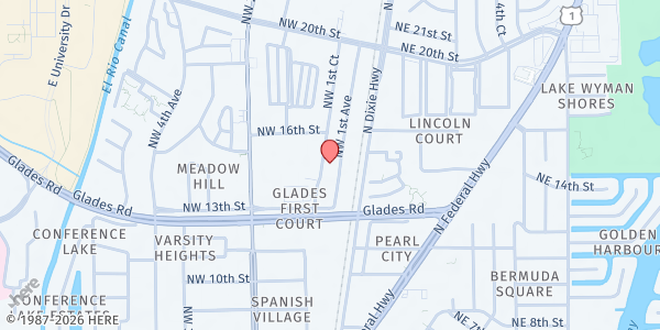 Map showing Boca Helpings Hands - Main Location at 1500 NW 1st Ct, Boca Raton, FL