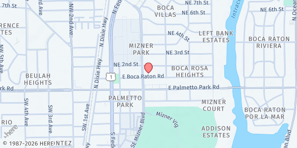 Map showing St. Gregory's Episcopal Church at 100 NE Mizner Blvd., Boca Raton, FL