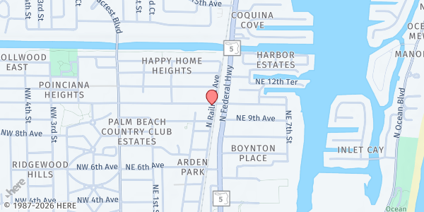 Map showing Alicia's Family Service Center @ Haitian Pentecostal Church at 428 Martin Luther King Jr Blvd., Boynton Beach, FL