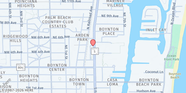 Map showing Be Encouraged In The Word Ministries at 521 N. Federal Hwy., Boynton Beach, FL