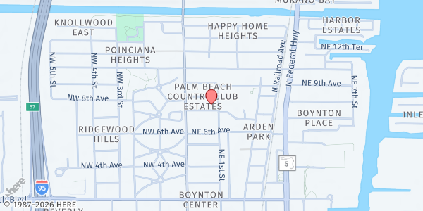Map showing Community Outreach Foundation Mission at 135 NE 7th Ave., Boynton Beach, FL