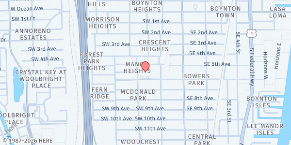 Map showing First Presbyterian Church of Boynton Beach at 235 SW 6th Ave., Boynton Beach, FL
