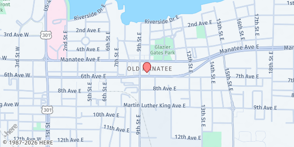 Map showing AM/FM Food Pantry at 616 10th St. E., Bradenton, FL