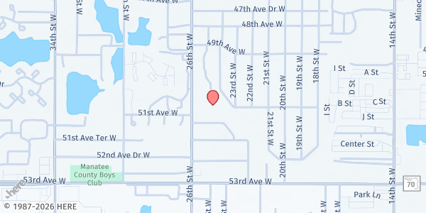 Map showing Bayside Community Church - Bayshore Gardens Campus at 5051 26th St. W., Bradenton, FL
