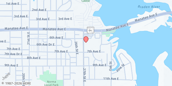 Map showing Community Outreach Word of Deliverance Ministries Inc. at 650 27th St. E., Bradenton, FL