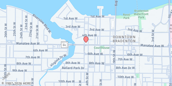 Map showing First Presbyterian Bradenton at 1402 Manatee Ave W, Bradenton, FL
