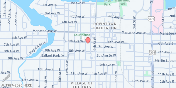 Map showing First United Methodist Church of Bradenton at 603 11th St W., Bradenton, FL
