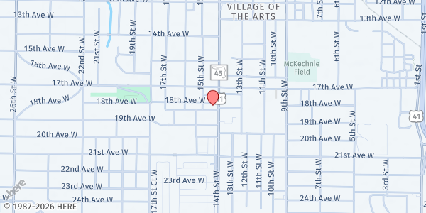 Map showing Hunger's End at 1802 14th St W, Bradenton, FL