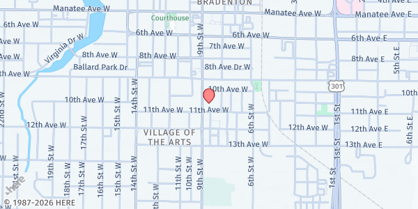 Map showing Joseph's Storehouse at 1027 9th St. W., Bradenton, FL