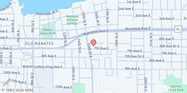 Map showing Manatee Baptist at 1501 7th Ave E, Bradenton, FL