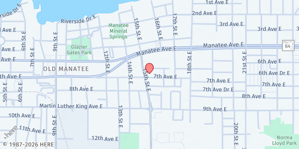 Map showing Manatee Baptist Food Pantry at 1501 7th Ave. E., Bradenton, FL