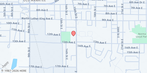 Map showing Rogers Memorial United Methodist Church at 1100 15th St. E., Bradenton, FL