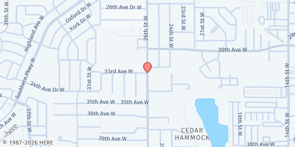 Map showing ST. JOSEPH FOOD PANTRY MISSION at 2504 33rd Avenue West, Bradenton, FL