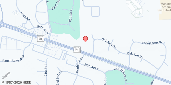 Map showing Woodland Community Church at 9607 East State Rd 70, Bradenton, FL