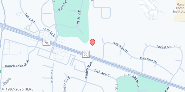 Map showing Woodland Community Church at 9607 State Road 70 E., Bradenton, FL