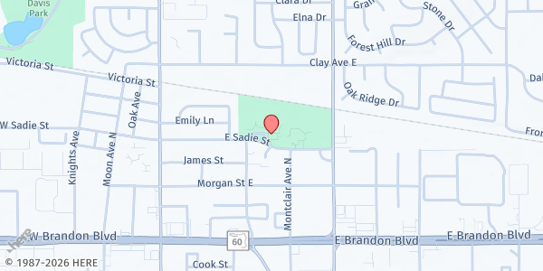 Map showing BRANDON RECREATION CENTER at 502 East Sadie Street, Brandon, FL