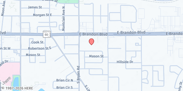 Map showing Nativity Catholic Church Food Distribution at 705 East Brandon Boulevard, Brandon, FL