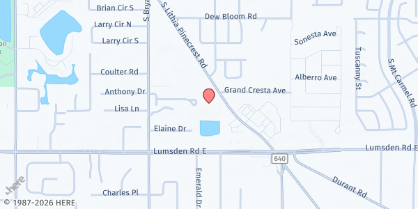 Map showing New Berean Baptist Church at 740 Lithia Pinecrest Road, Brandon, FL