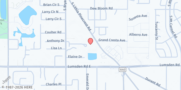 Map showing New Berean Baptist Church at 740 Lithia Pinecrest Rd., Brandon, FL