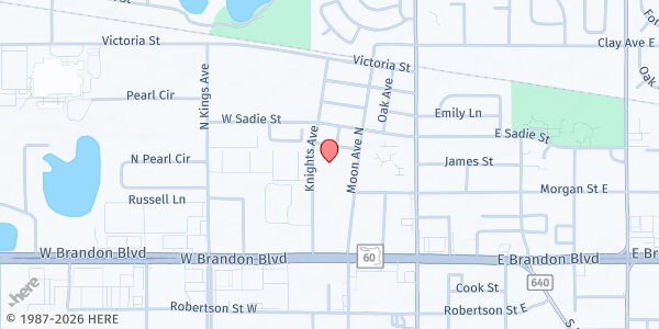 Map showing New Hope UMC Food Co-Op at 213 N. Knights Ave., Brandon, FL