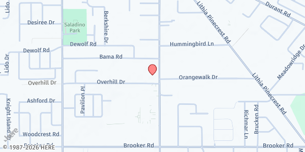 Map showing Real Hope Ministries at 2102 Bell Shoals Rd., Brandon, FL