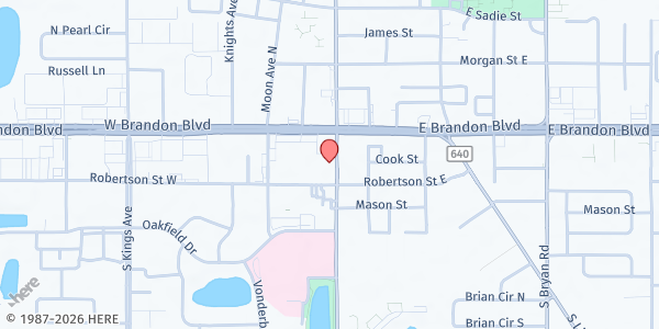 Map showing The Gathering Place Ministries at 110 South Parsons Avenue, Brandon, FL