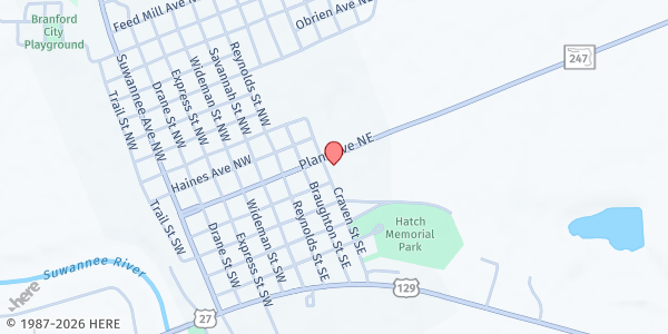 Map showing San Juan Catholic Mission at 304 Plant Avenue SE, Branford, FL