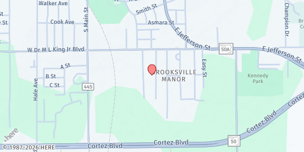 Map showing Allen Temple AME Church at 824 Leonard Street, Brooksville, FL