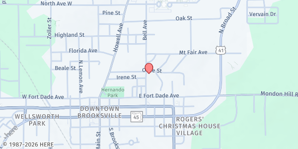 Map showing First Presbyterian Church at 250 Bell Ave., Brooksville, FL