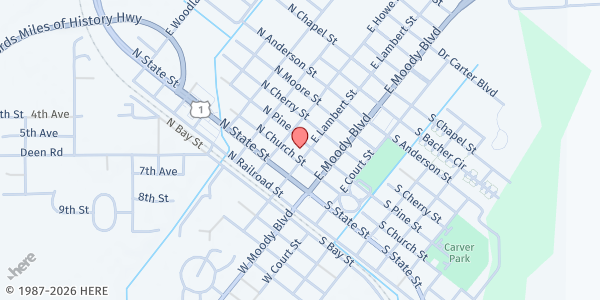 Map showing First United Methodist Church of Bunnell-CARE Cupboard at 205 North Pine Street, Bunnell, FL