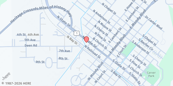 Map showing Wonderful Pearls Food Distribution at 405 N. State St., Bunnell, FL