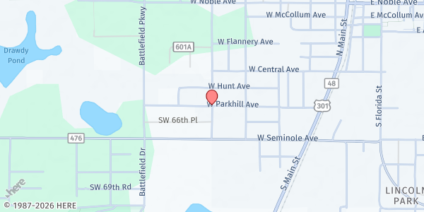 Map showing HOPE MINISTRIES OF FIRST BAPTIST BUSHNELL at South West Street, Bushnell, FL
