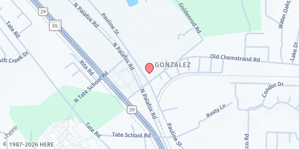 Map showing Gonzalez Baptist Church at 1590 Pauline St., Cantonment, FL