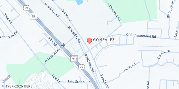 Map showing Gonzalez Baptist Church at 1590 Pauline Street, Cantonment, FL