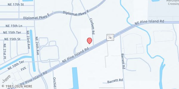 Map showing CAPE CORAL BOOTSTRAP HOMELESS MINISTRY, INC at 2691 NE Pine Island Rd., Cape Coral, FL