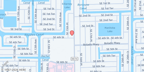 Map showing Family Health Centers- Cape Coral at 316 Del Prado Blvd. South, Cape Coral, FL