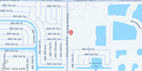 Map showing Mariner Middle School - Stuart Grant at 425 CHIQUITA BLVD N, CAPE CORAL, FL