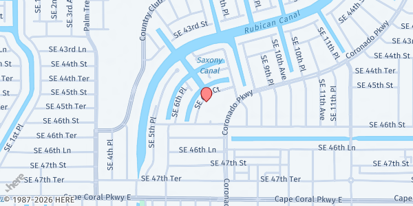 Map showing We Care Food Pantry at Faith Presbyterian Church of Cape Coral at 4544 Coronado Pkwy., Cape Coral, FL