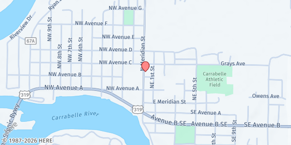 Map showing Carrabelle Food Pantry at 102 NE Ave B, Carrabelle, FL
